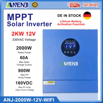 ANENJI 2000W Solar Wechselrichter Hybird 12V 2KW Off-Grid Inverter 60A MPPT WIFI