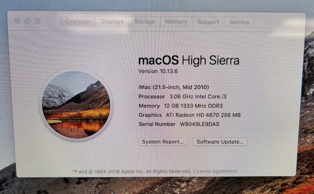 Apple iMac 21.5-inch December 2010 3.06GHz Intel Core i3 (MC508LL