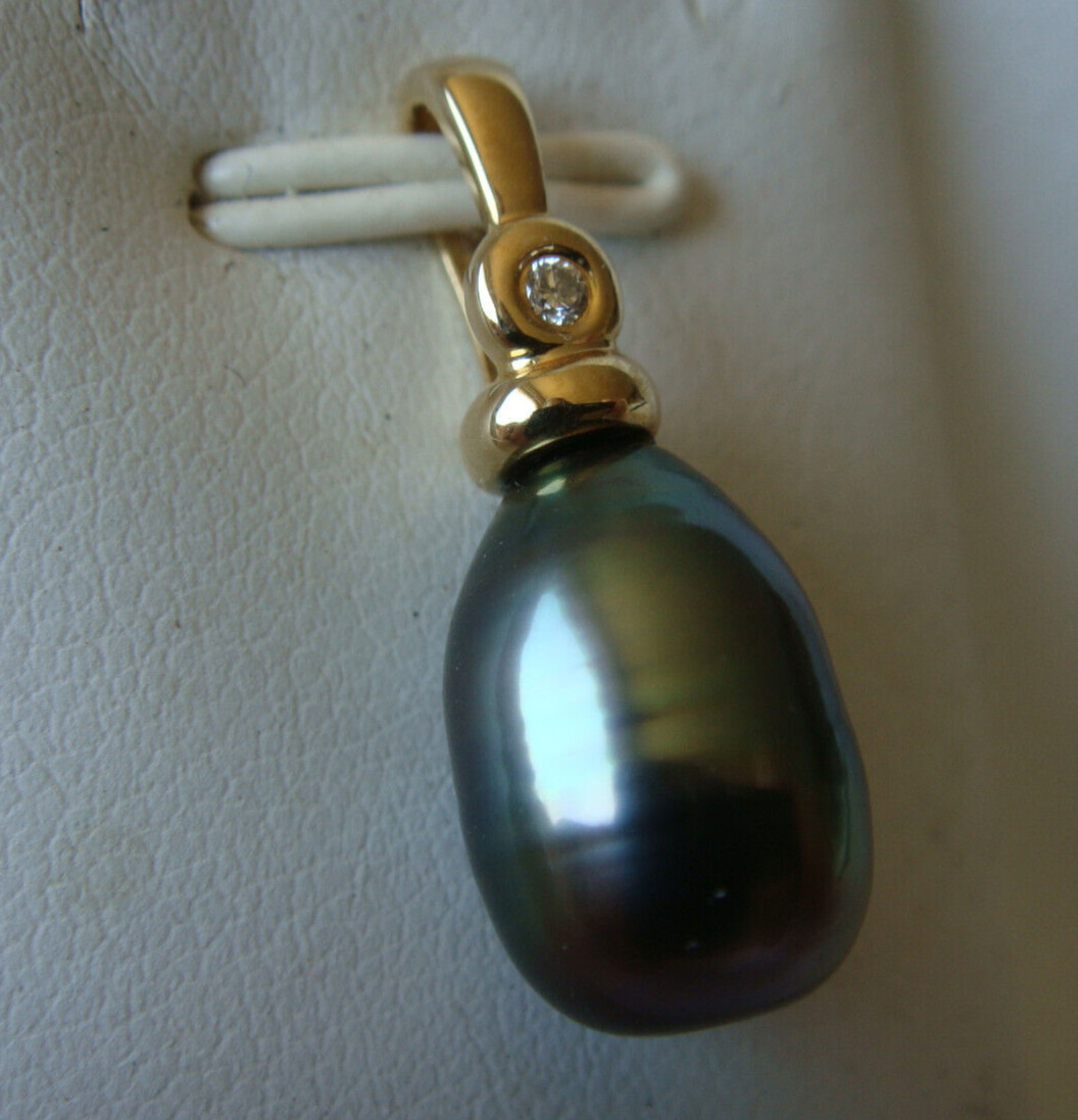 Pendentif or 18K diamants perle Tahiti noire véritable de culture pour femme