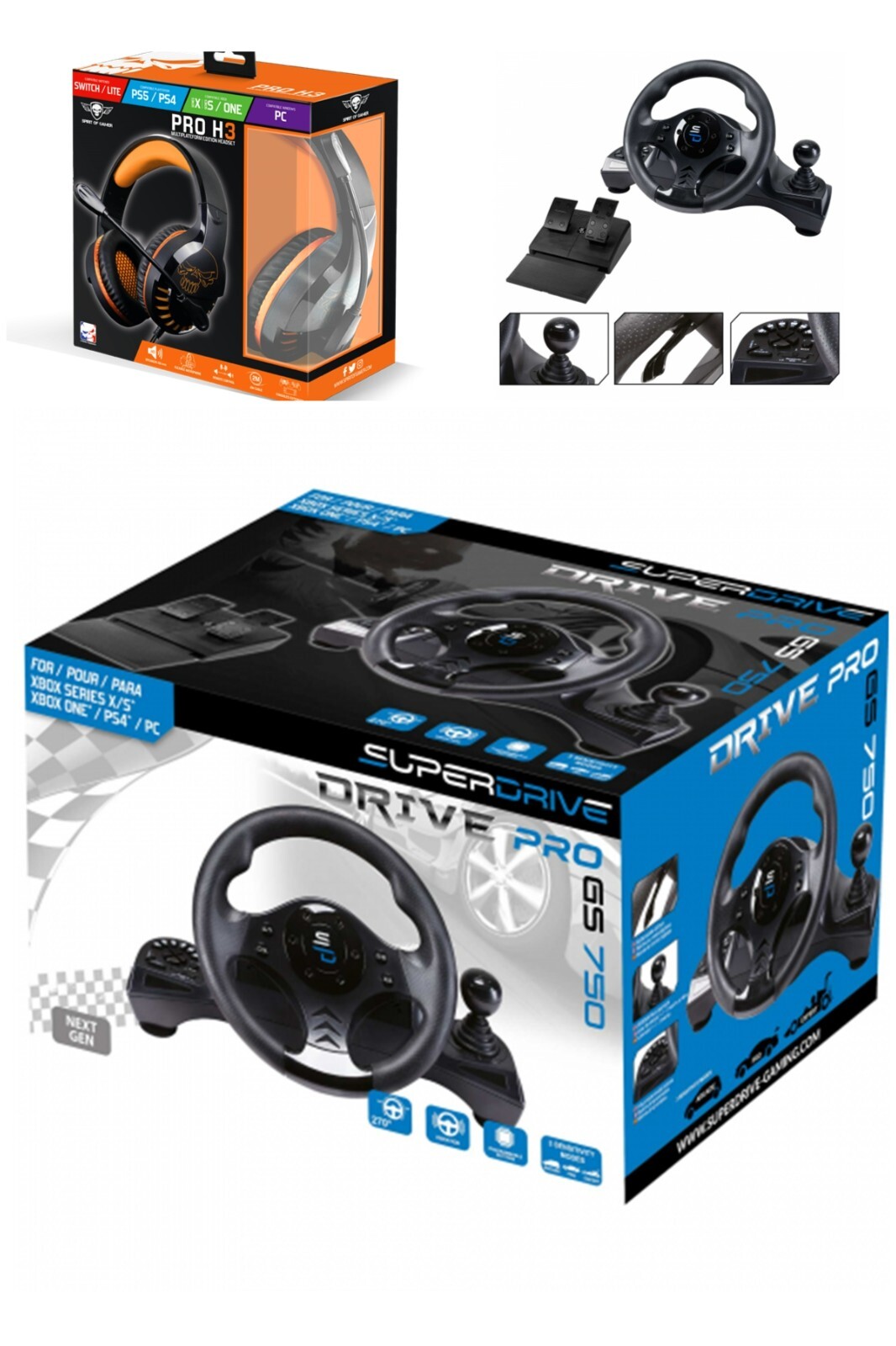 Volant de jeu vidéo avec retour de vibration et casque audio