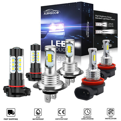 For GMC Acadia 2007 2008 2009 2010 2011 2012 6x 6000K White LED Headlight Fog Light Bulbs Combo