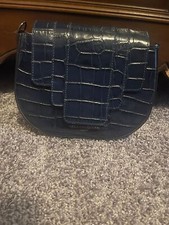 Viola Castellani Italy Navy Blue Croc Embossed Leather Purse Handbag No Strap