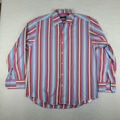 Equilibrio Italia Shirt Mens Large Red Blue Striped Dress Button Down