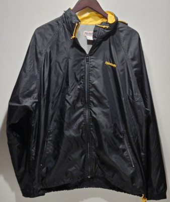 Vintage Reebok Sport Black Yellow Windbreaker Hood Vented Jacket Size Large L