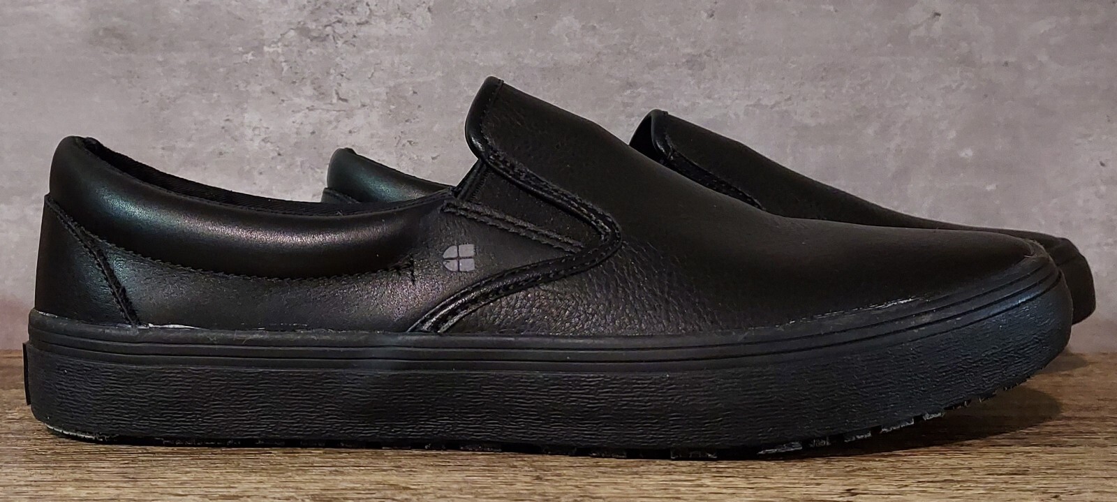 NEW SHOES FOR CREWS MENS MERLIN SLIP RESISTANT BLACK LEATHER SLIP ONS