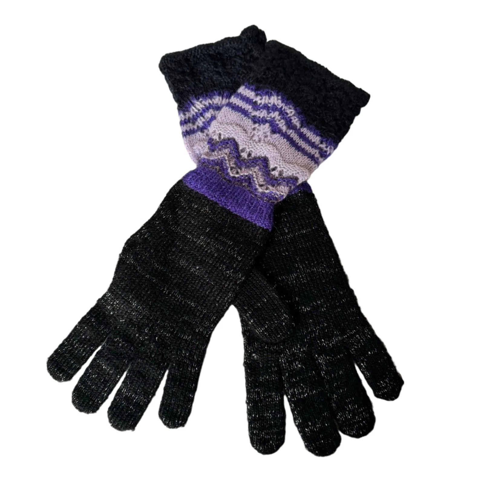 New Missoni Knit Gloves Wool Black Purple Cuff Winter Accessories Italian