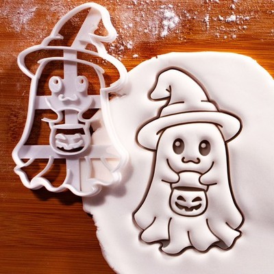 Halloween Geist Ausstecher - süßer Hexenhut & Kürbis Kessel Details