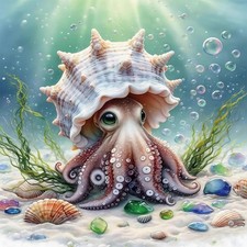 5D Diamond Painting Kit for Adults 14x14 Inch Cute Octopus with Seashell Underwa