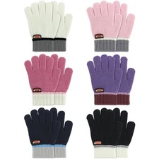 Kids Knitted Wool Gloves 6 Pairs Warm Stretchy Full Finger Mittens for Children