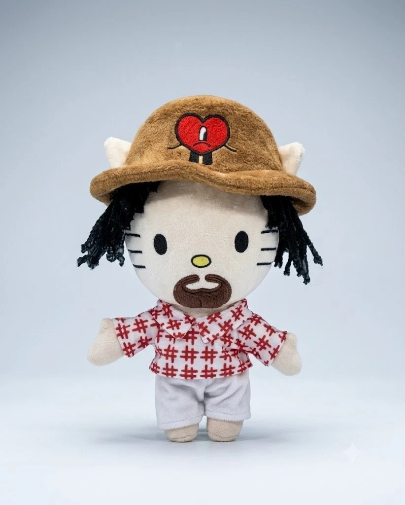 Hello Kitty As BAD BUNNY Rapper Plush Soft Doll Stuffed Figure Plush Toys 26 cm
