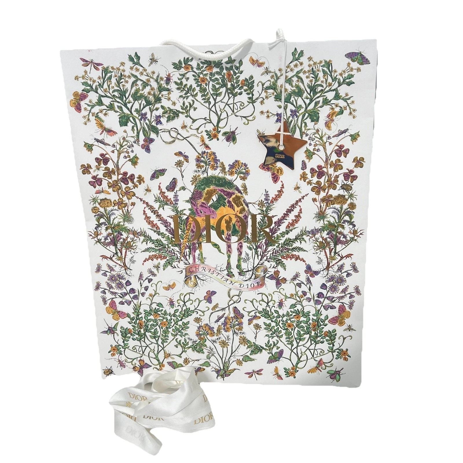 Sac shopping cadeau DIOR édition limitée avec ruban DIOR étoile dorée 17,5 x 14 x 7