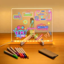 Colorful LED Acrylic Note Board 5.9" with Markers - Fun Light-Up Drawing Board