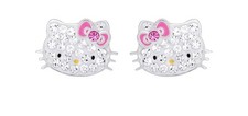 Hello Kitty By Sanrio Sterling Silver Crystal Earings Girls New In Box