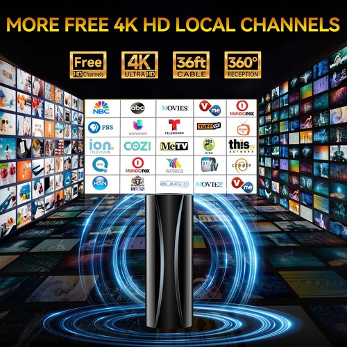 2025 Indoor TV Antenna With Magnetic Base - Long Range 360° Reception For Local HD Channels (Supports 8K/4K)