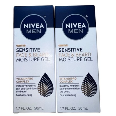 2x NIVEA Men Sensitive Face & Beard Moisture Gel 1.7oz 50mL Hydrating New