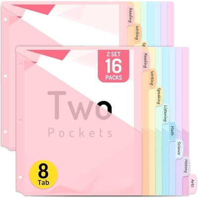 16 Count Dividers with Two Pockets, 8 tab Binder Dividers for 3 Ring Binder O...