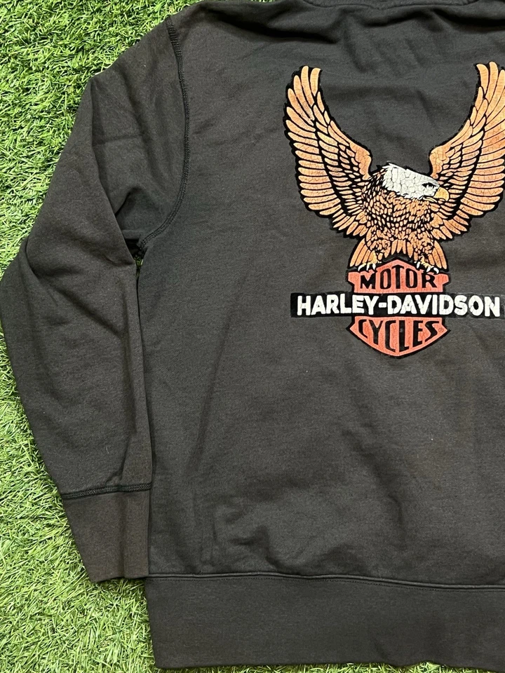 Harley Davidson Full Zip Hoodie Sweatshirt Men's L Eagle Wings Distressed - Image 2 of 4