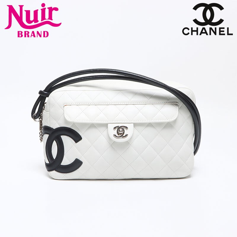 CHANEL Cambon Lambskin Shoulder Bag Turn Lock White 2004-2005 Model 9