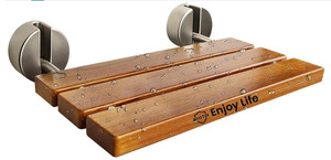 20" Teak Folding Shower Seat Wall Mounted 400lb Capacity Brushed Metal