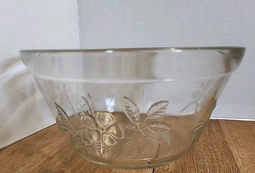 Vintage Federal Glass Clear Glass 9" Mixing Bowl Apple Blossom Pattern
