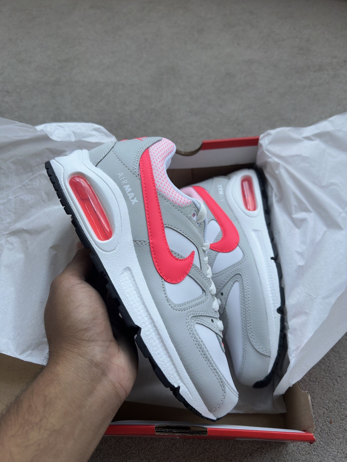 nike air max command grey and pink trainers