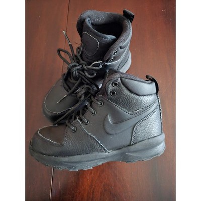 Nike Manoa LTR Kids Boots Triple Black Leather High Top BQ5373-001 Size 13.5C