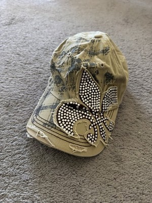 Leader Khaki Bedazzled Baseball Cap Y2K Affliction Adjustable Strap