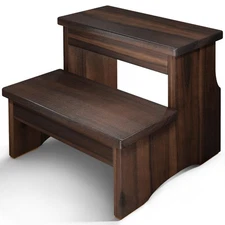 Wooden Two Step Stool, Heavy Duty 2-Step Ladder for Adults & Kids, Supports u...