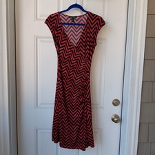 Lauren Ralph Lauren Black And Red Chevron Midi Dress S