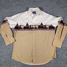 Vintage Wrangler Western Shirt Large Aztec Longhorn Border Print Cowboy Snap L/G