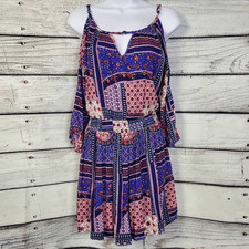 American Eagle Boho Cold Shoulder Patchwork Mini Dress Size S