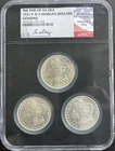 3 COIN SET - 1921 P / D / S MORGAN SILVER DOLLARS NGC GENUINE - EDMUND MOY SIGN