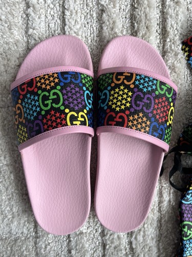 Gucci Pink Slides with Multicolor GG Motif 