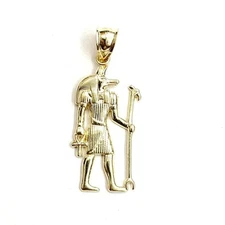 10k yellow Gold Egypt jackal god Anubis holding Ankh Pendant fine jewelry 1.6g
