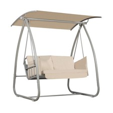 Aoodor 2-Seat Patio Swing Chair Loveseat Porch Swing W/ Adjustable Top & Cushion