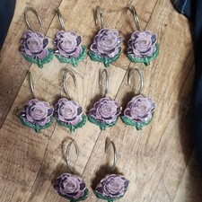 Purple Rose Flower Shower Curtain Hooks Set of 10 Decorative Resin Metal