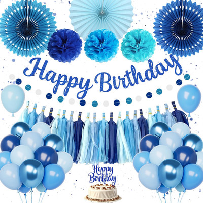 Geburtstagsdeko Mann Junge, Deko Geburtstag Blau Party Deko mit Happy Birthday G