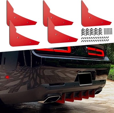Rear Diffuser V3 5 Fins Set For Dodge Challenger 2015-2024 Stock Red 
