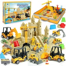 Sand Construction Site Kit - 37 Pcs Play Sand Art Kit with 8 Construction Tru...