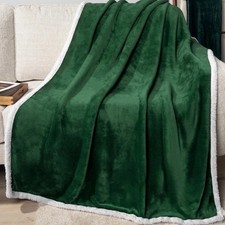 Large 100  x86  Green Sherpa Lined Fleece Blanket. Soft Reversible King Size