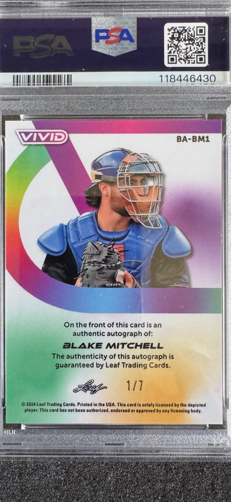 2024 Leaf Vivid AUTO NAVY BLUE LAVA 1/7 BLAKE MITCHELL #BABM1 PSA MINT 9 view 5
