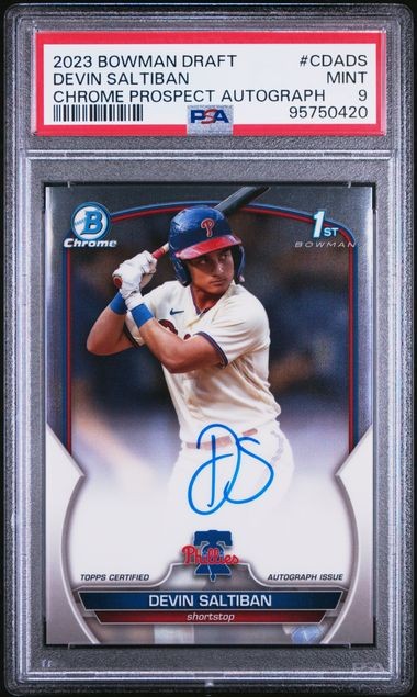 2023 BOWMAN DRAFT CHROME PROSPECT AUTOGRAPH DEVIN SALTIBAN CDADS PSA MINT 9