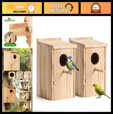 2 Pack Wooden Bird Houses for Outdoors, Clean-Out Door Nesting Box for Birdwatch