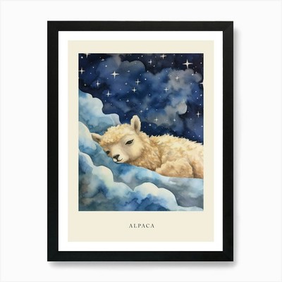 Baby Alpaka 2 schlafen in der Wolke gerahmtes Wandbild Poster Leinwandbild Bild