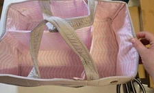 Mighty Monkey Diaper Caddy Mesh Side Pockets Easy Carry Gray With Pink Inside