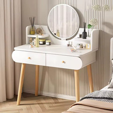 Comodino moderno in legno con specchio e 2 cassetti spogliatoio trucco