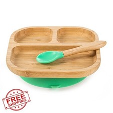 Youkoo kitchen Bamboo Toddler Stay Put Dish Light Green