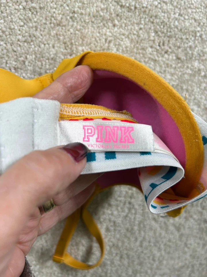 Victoria's Secret ROSA 32A Wear Everywhere Camiseta Sujetador Amarillo Logo Banda Foto 3 de 4