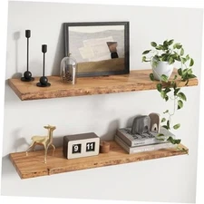 Rustic Elm Wood Floating Shelves for Live Edge, 36"W, 2Packs Natural Finish