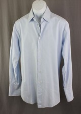 Brioni Men's Blue White Print Button Down Long Sleeve French Cuff Shirt R 17